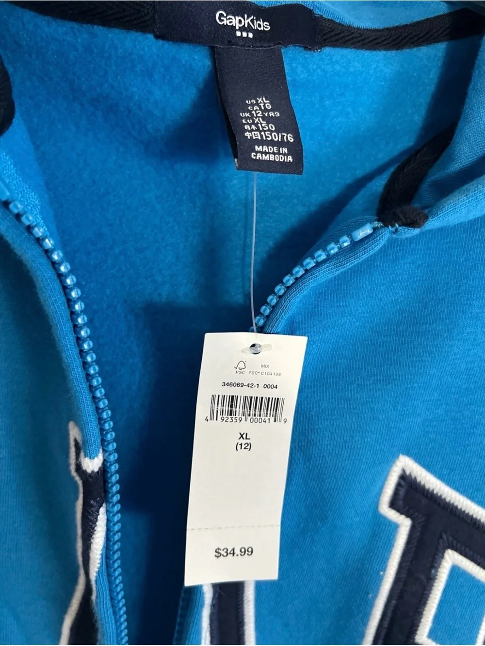 Gap Boys Bright Blue Full-Zip Hoodie with Logo